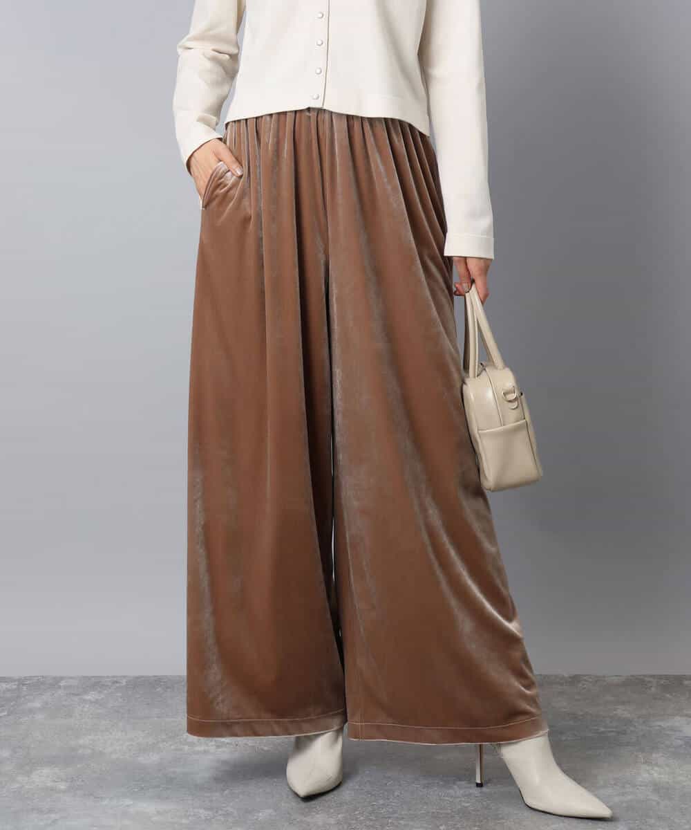 FKLAD31160 MK MICHEL KLEIN(MK ミッシェルクラン) スノーベロア ワイドパンツ/洗える ライトブラウン