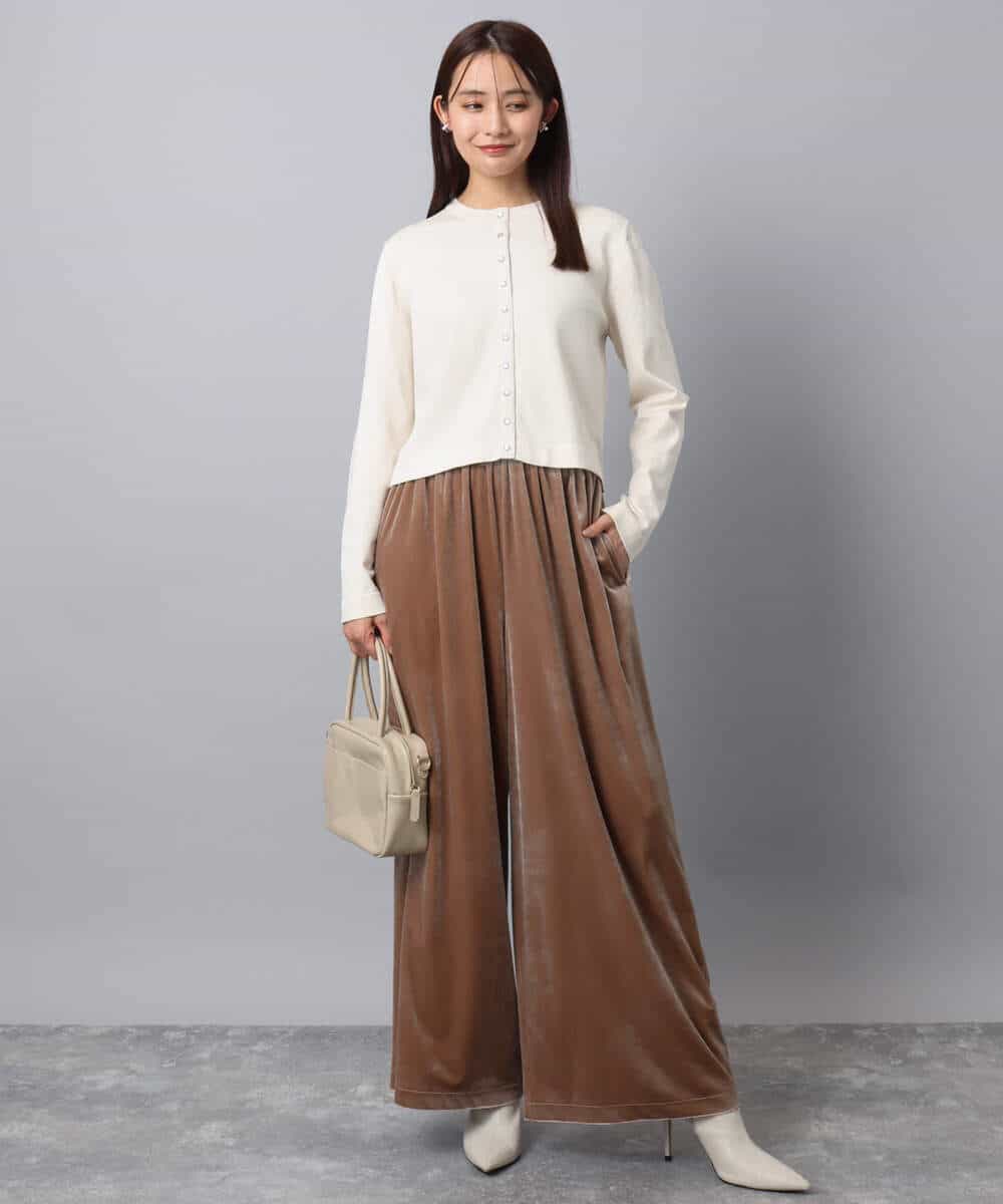 FKLAD31160 MK MICHEL KLEIN(MK ミッシェルクラン) スノーベロア ワイドパンツ/洗える ライトブラウン
