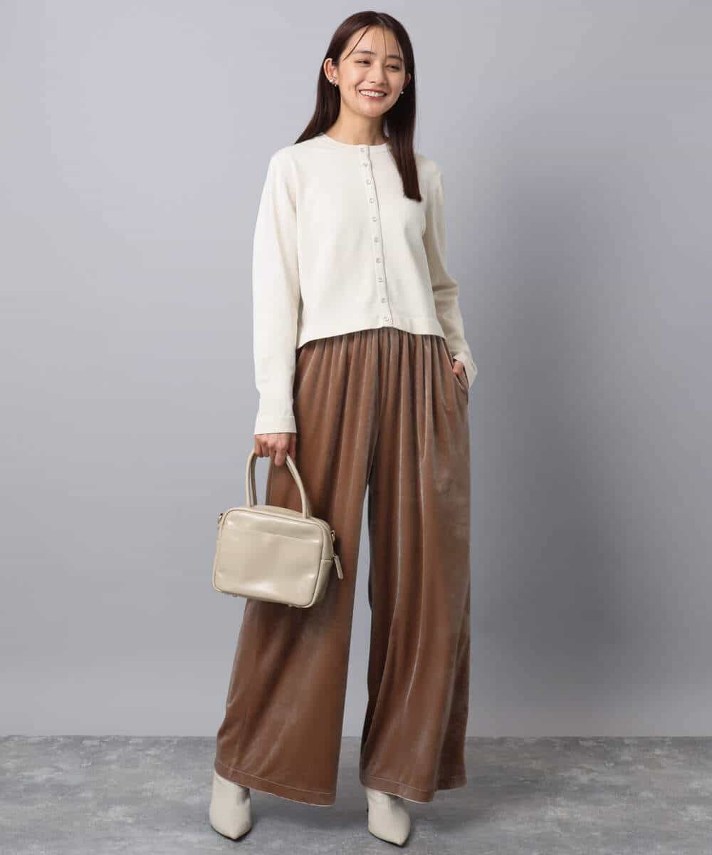 FKLAD31160 MK MICHEL KLEIN(MK ミッシェルクラン) スノーベロア ワイドパンツ/洗える ライトブラウン