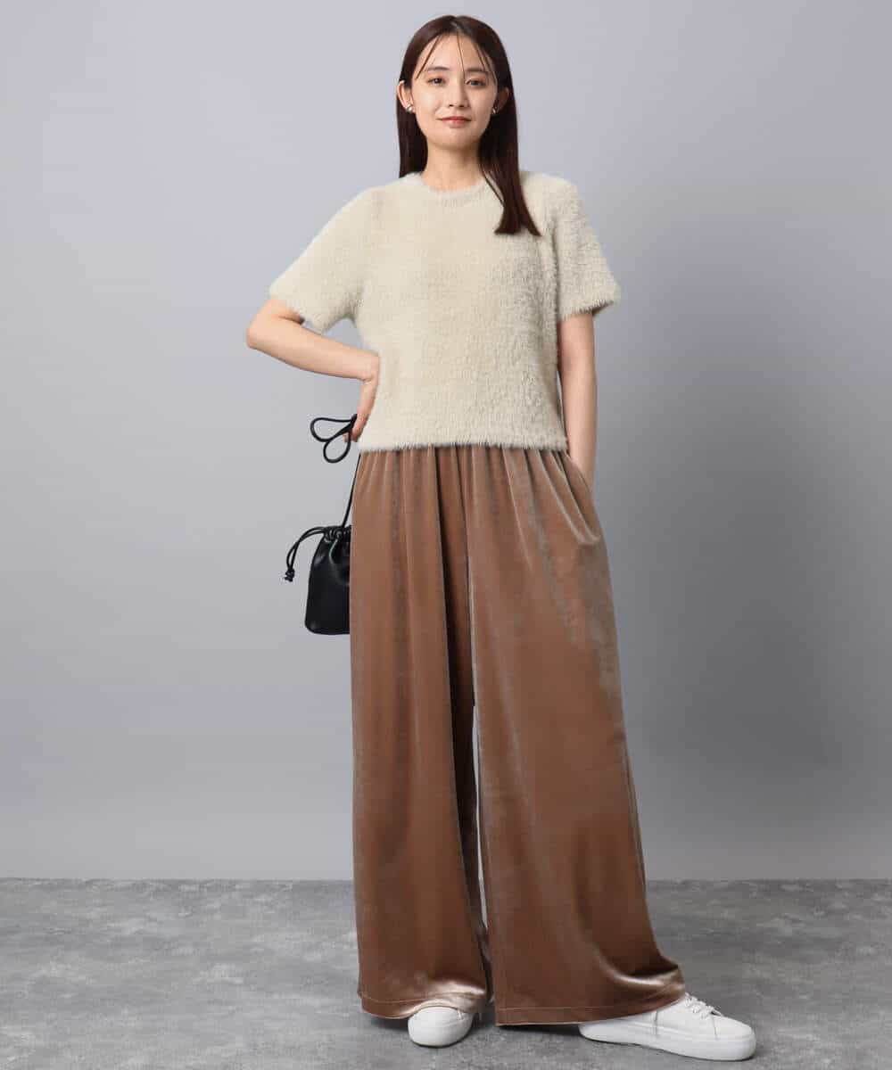 FKLAD31160 MK MICHEL KLEIN(MK ミッシェルクラン) スノーベロア ワイドパンツ/洗える ライトブラウン