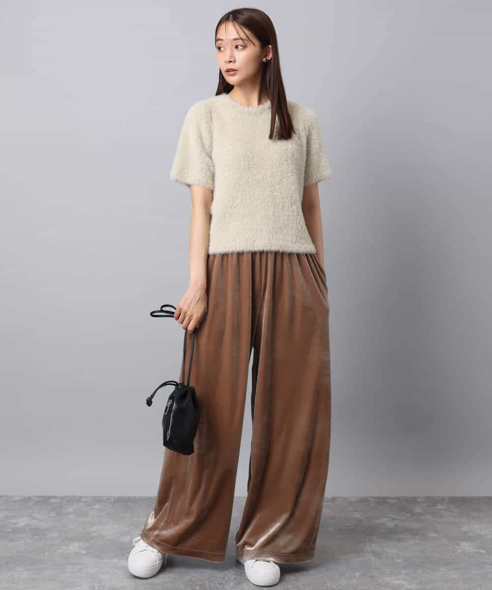 FKLAD31160 MK MICHEL KLEIN(MK ミッシェルクラン) スノーベロア ワイドパンツ/洗える ライトブラウン