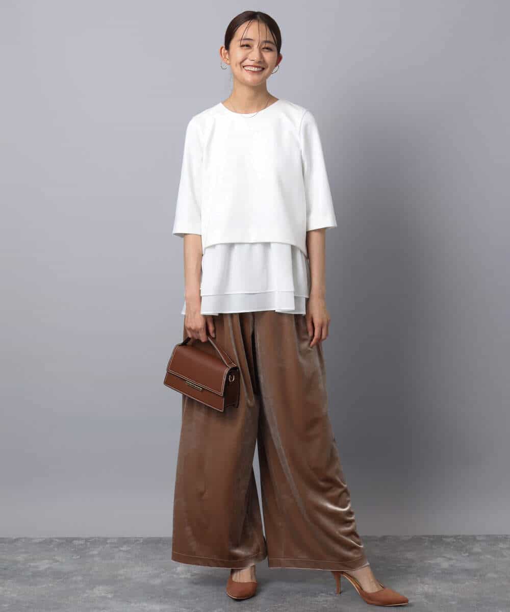 FKLAD31160 MK MICHEL KLEIN(MK ミッシェルクラン) スノーベロア ワイドパンツ/洗える ライトブラウン