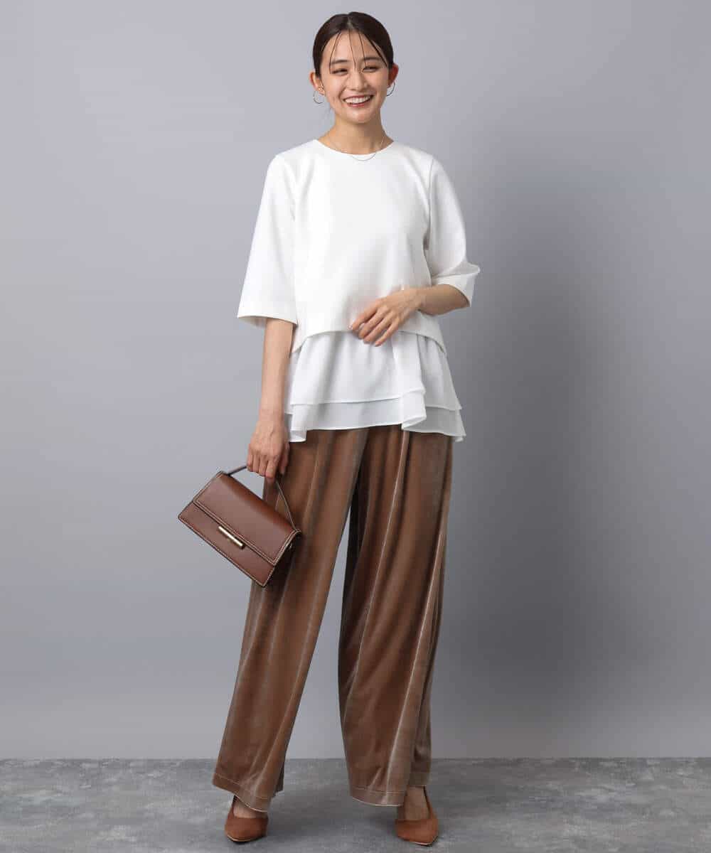 FKLAD31160 MK MICHEL KLEIN(MK ミッシェルクラン) スノーベロア ワイドパンツ/洗える ライトブラウン
