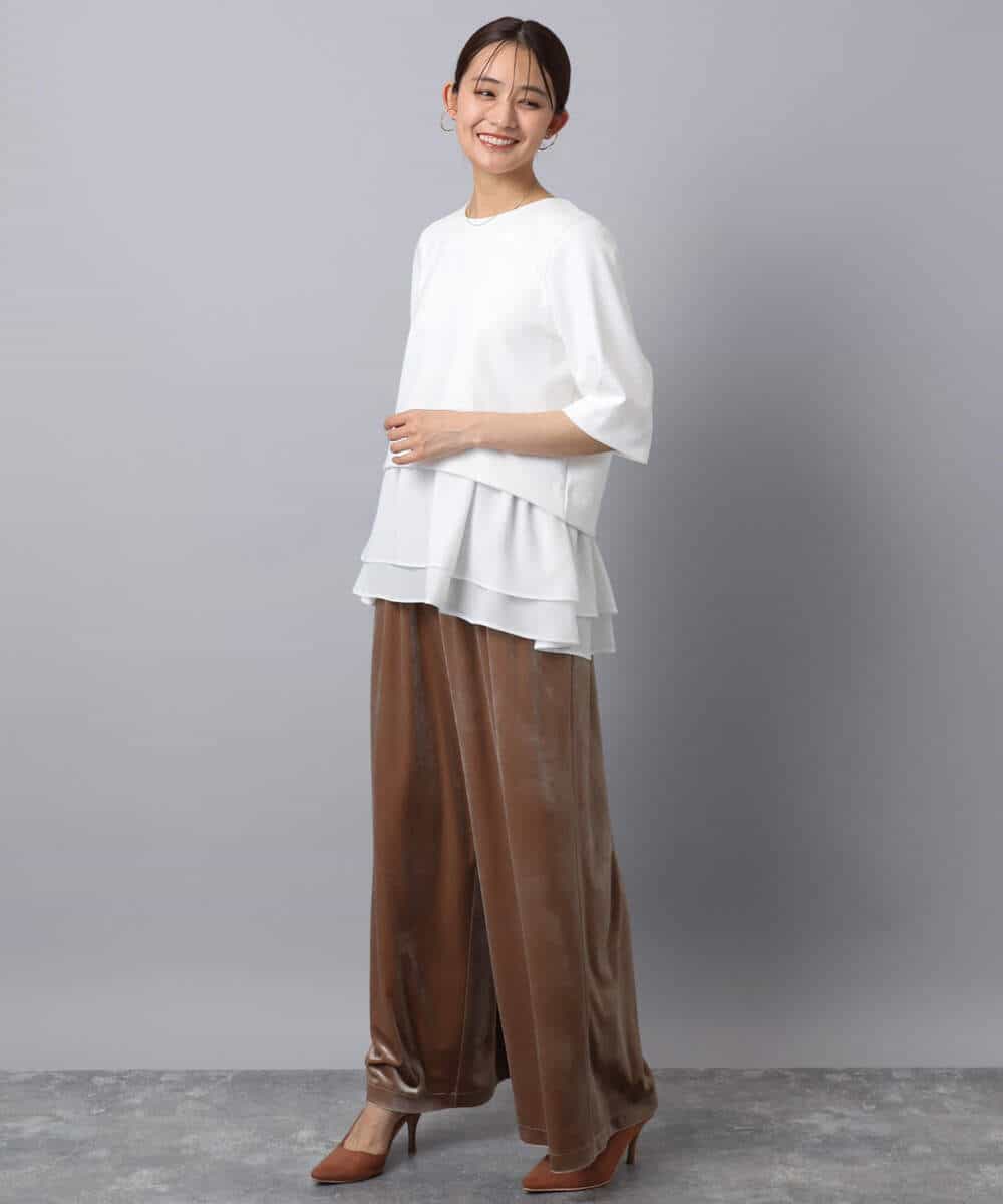 FKLAD31160 MK MICHEL KLEIN(MK ミッシェルクラン) スノーベロア ワイドパンツ/洗える ライトブラウン