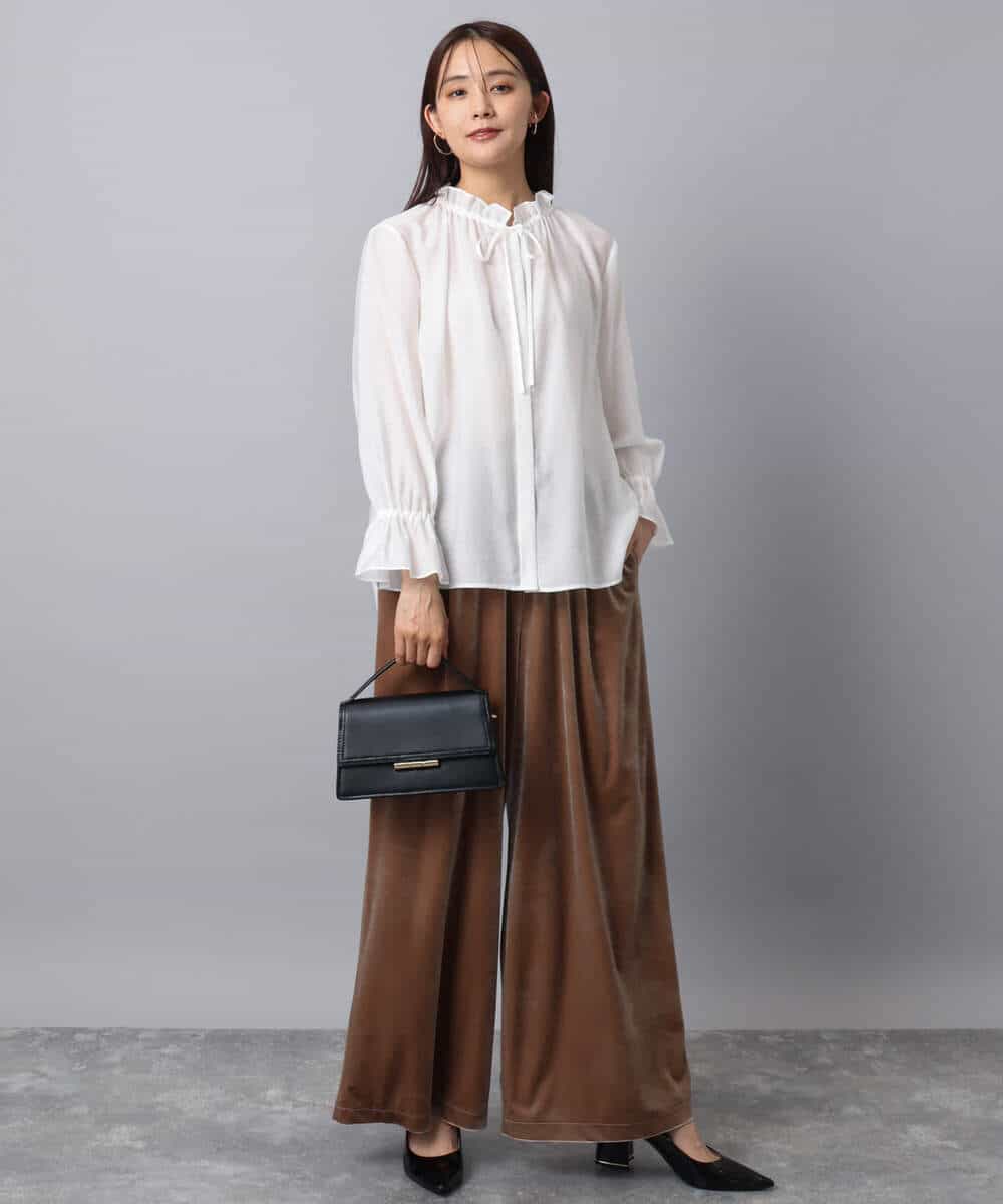 FKLAD31160 MK MICHEL KLEIN(MK ミッシェルクラン) スノーベロア ワイドパンツ/洗える ライトブラウン