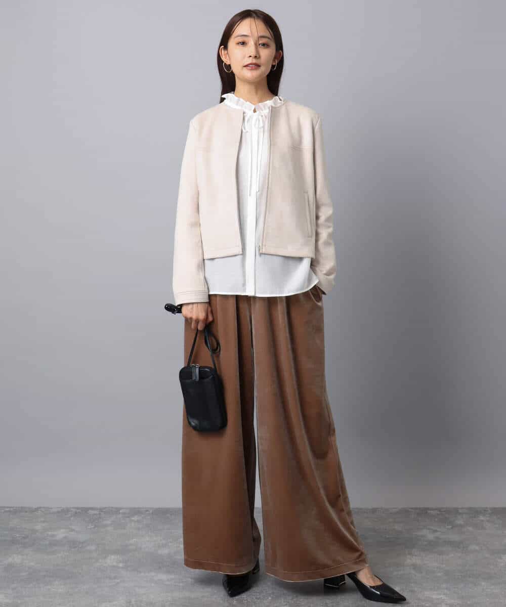 FKLAD31160 MK MICHEL KLEIN(MK ミッシェルクラン) スノーベロア ワイドパンツ/洗える ライトブラウン