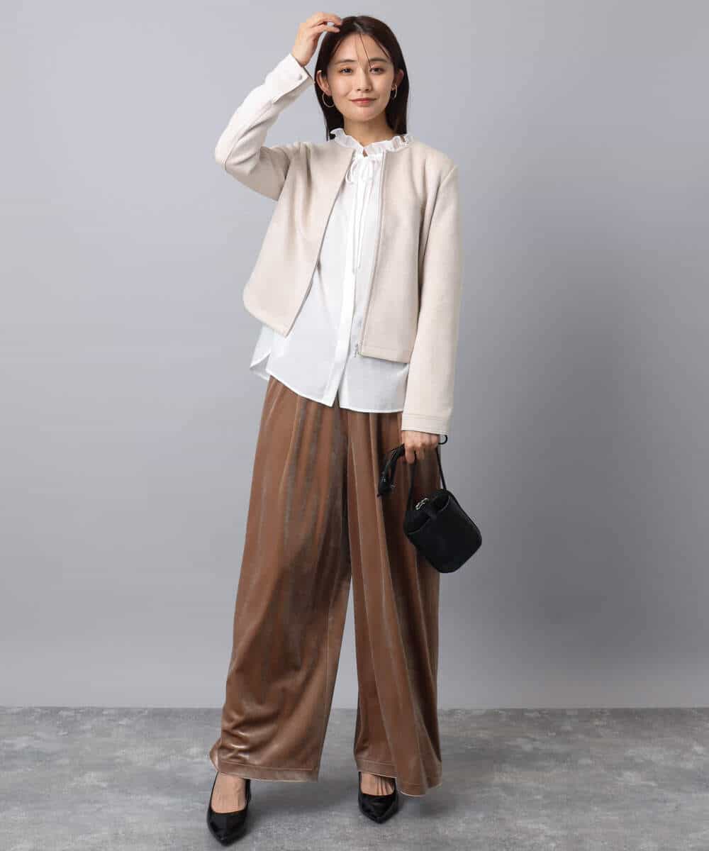 FKLAD31160 MK MICHEL KLEIN(MK ミッシェルクラン) スノーベロア ワイドパンツ/洗える ライトブラウン