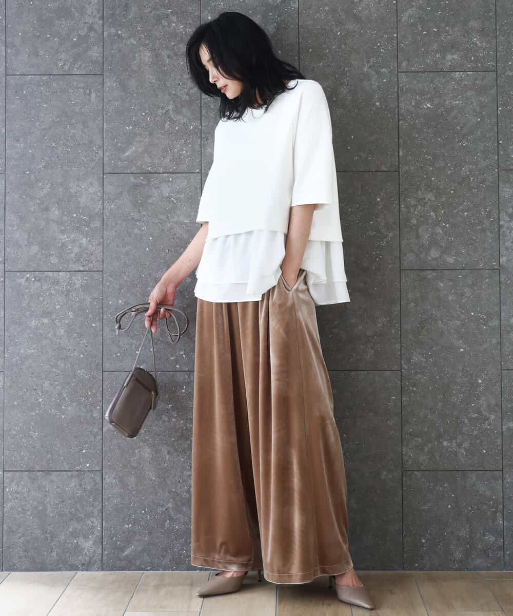 FKLAD31160 MK MICHEL KLEIN(MK ミッシェルクラン) スノーベロア ワイドパンツ/洗える ライトブラウン