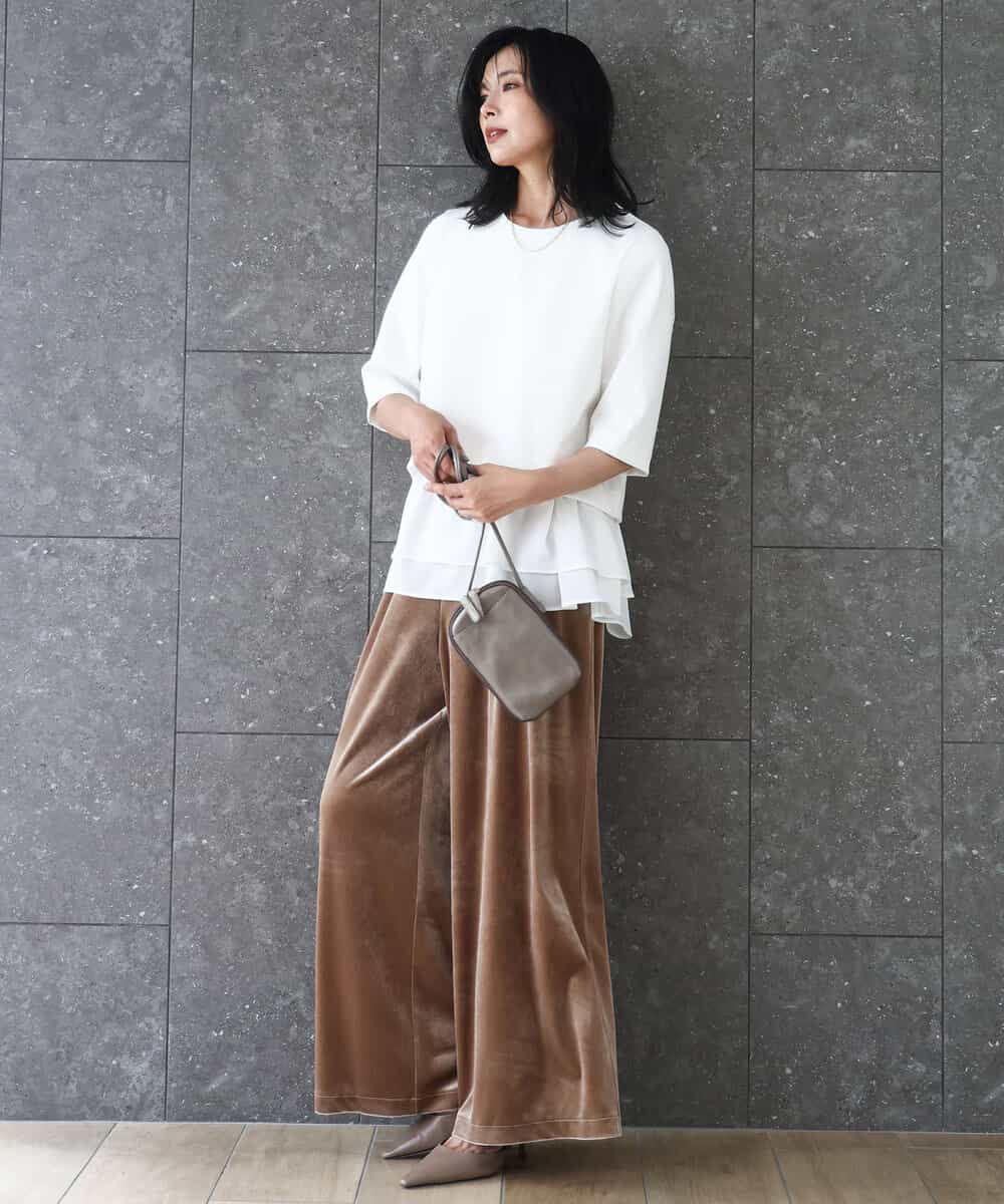 FKLAD31160 MK MICHEL KLEIN(MK ミッシェルクラン) スノーベロア ワイドパンツ/洗える ライトブラウン