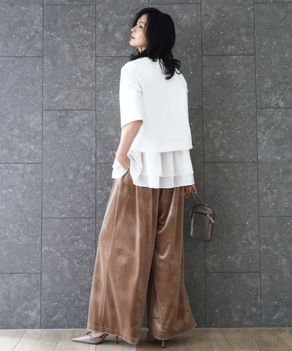 FKLAD31160 MK MICHEL KLEIN(MK ミッシェルクラン) スノーベロア ワイドパンツ/洗える ライトブラウン