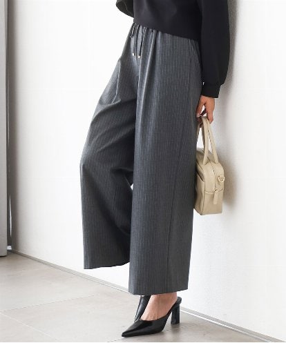 FKLAD34160 MK MICHEL KLEIN ストレートワイドパンツ(ストライプ・無地)/洗える