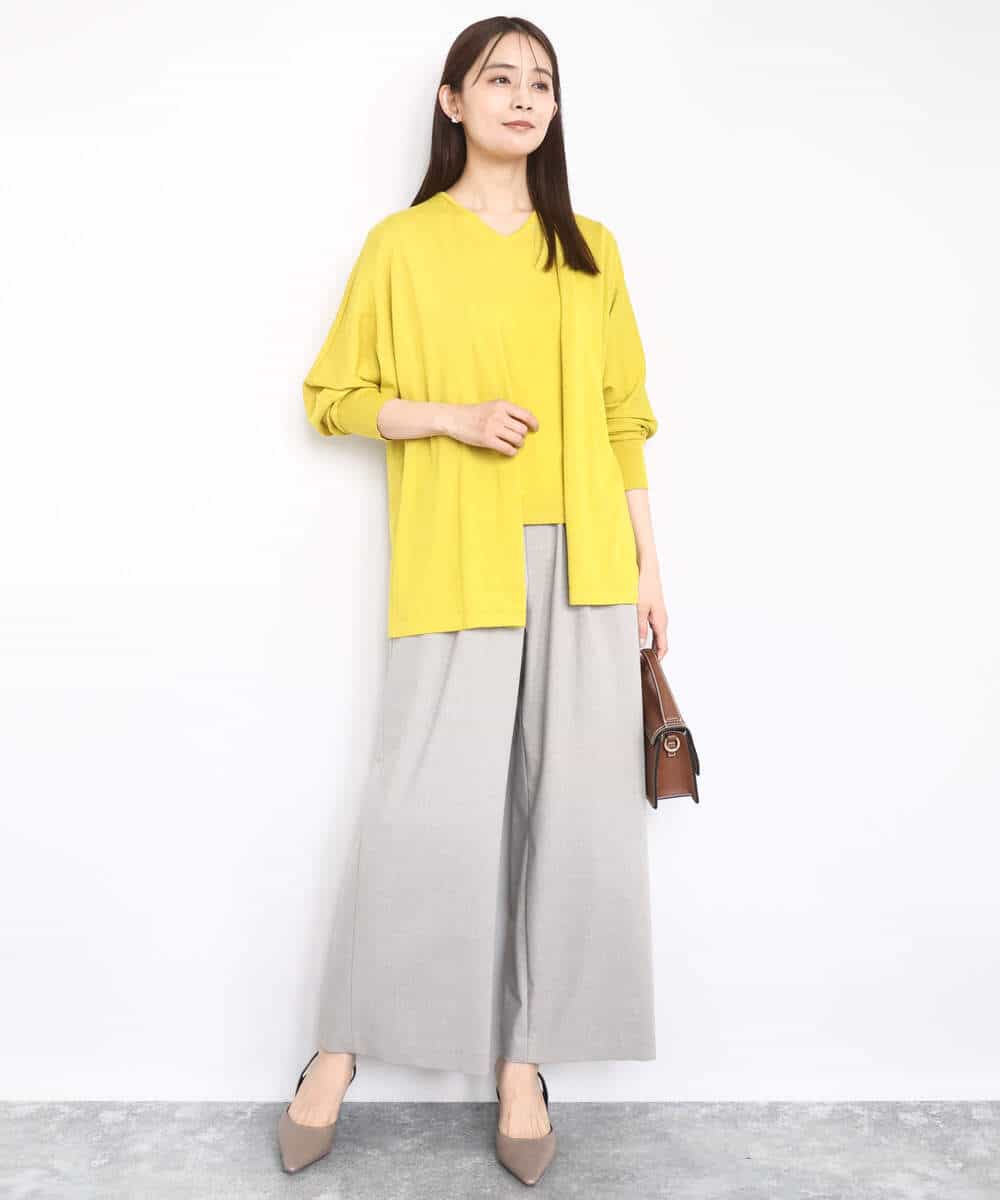 FKLAD34160 MK MICHEL KLEIN(MK ミッシェルクラン) ストレートワイドパンツ(ストライプ・無地)/洗える ダークグレー（ストライプ）