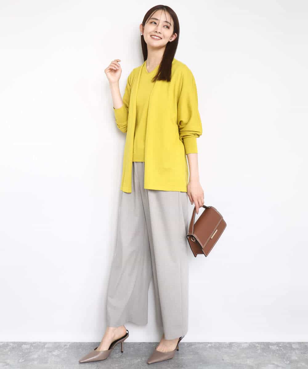 FKLAD34160 MK MICHEL KLEIN(MK ミッシェルクラン) ストレートワイドパンツ(ストライプ・無地)/洗える ダークグレー（ストライプ）