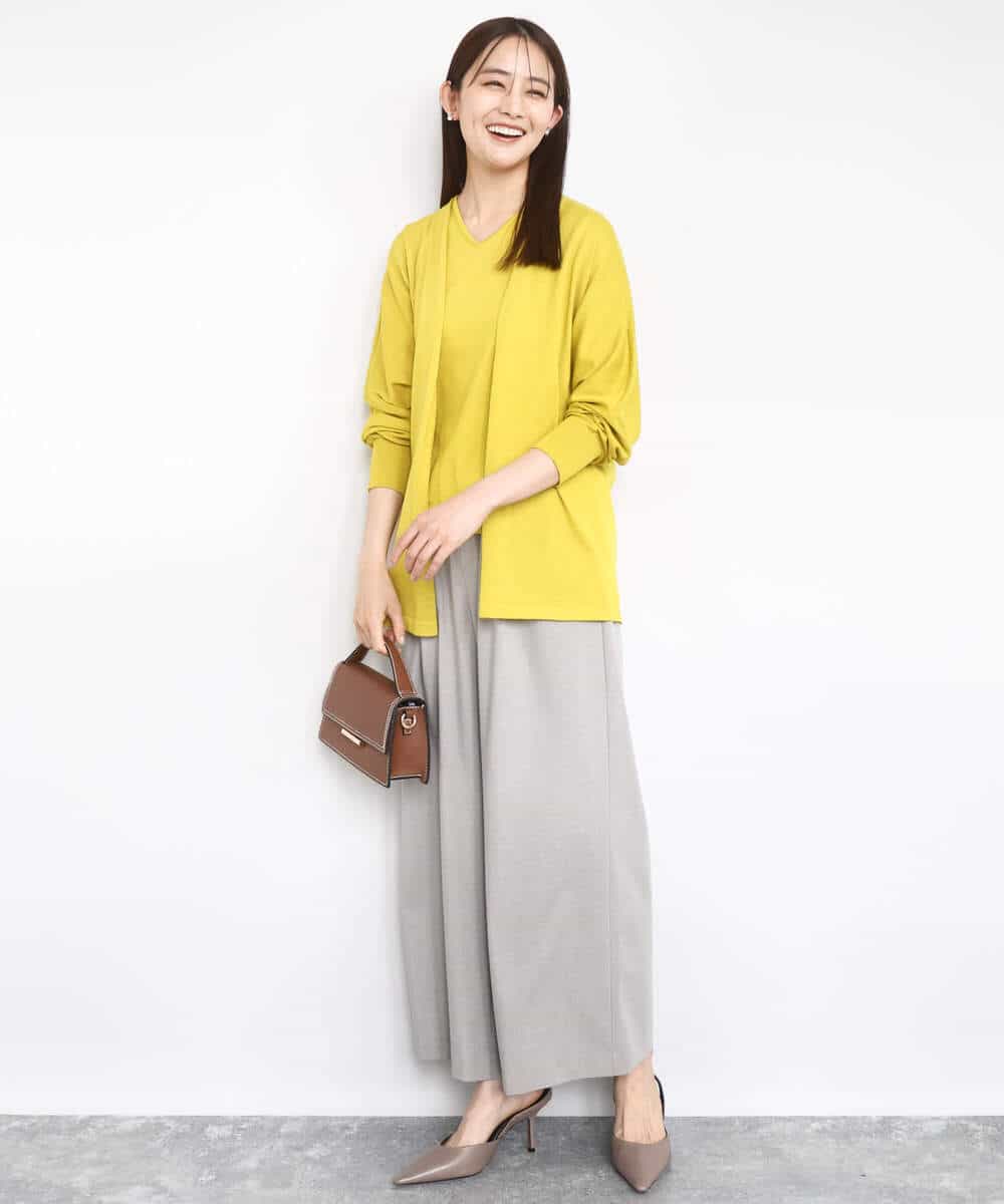 FKLAD34160 MK MICHEL KLEIN(MK ミッシェルクラン) ストレートワイドパンツ(ストライプ・無地)/洗える ダークグレー（ストライプ）