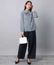 FKLAD34160 MK MICHEL KLEIN(MK ミッシェルクラン) ストレートワイドパンツ(ストライプ・無地)/洗える ダークグレー（ストライプ）