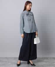 FKLAD34160 MK MICHEL KLEIN(MK ミッシェルクラン) ストレートワイドパンツ(ストライプ・無地)/洗える ダークグレー（ストライプ）
