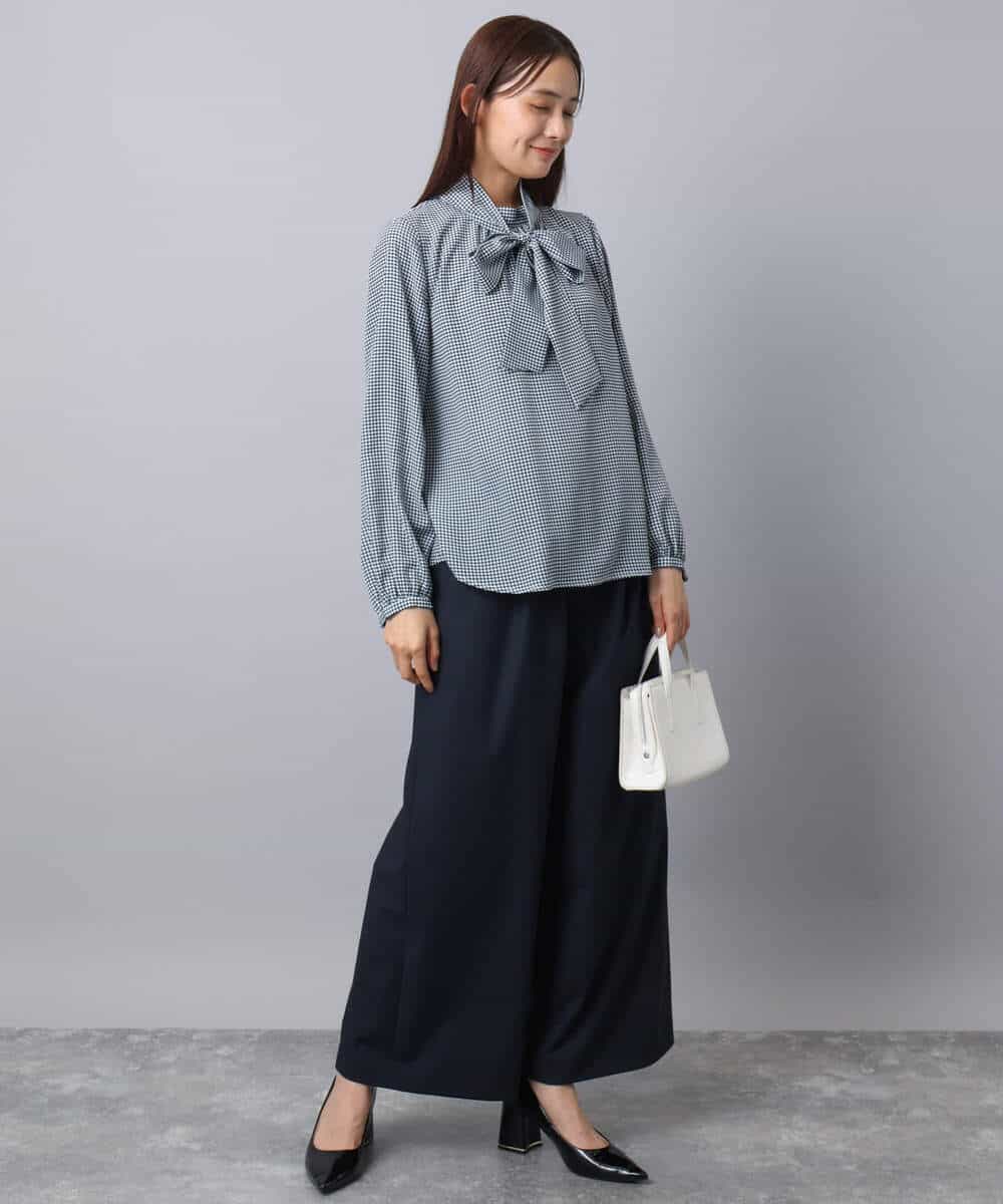 FKLAD34160 MK MICHEL KLEIN(MK ミッシェルクラン) ストレートワイドパンツ(ストライプ・無地)/洗える ダークグレー（ストライプ）