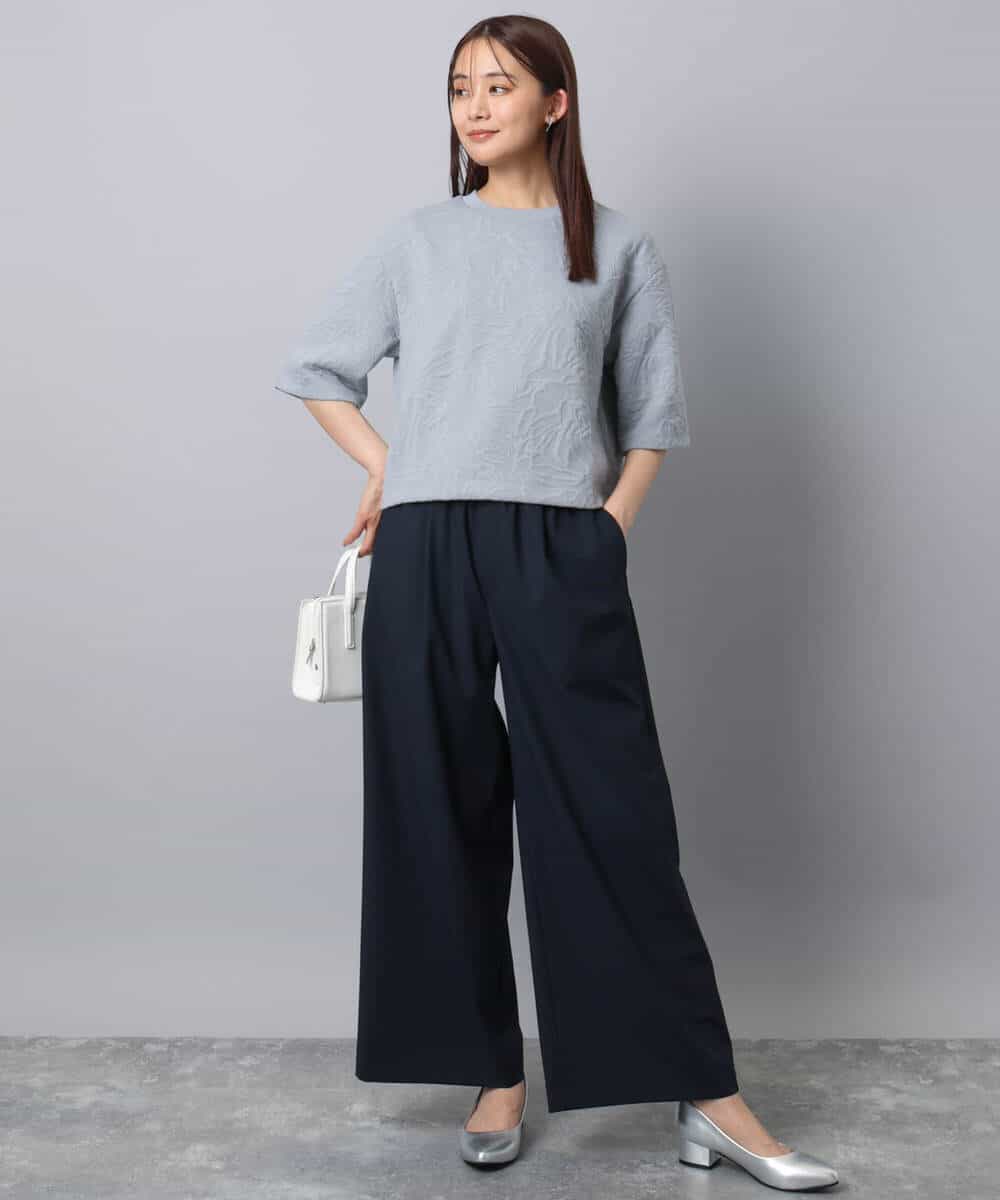 FKLAD34160 MK MICHEL KLEIN(MK ミッシェルクラン) ストレートワイドパンツ(ストライプ・無地)/洗える ダークグレー（ストライプ）