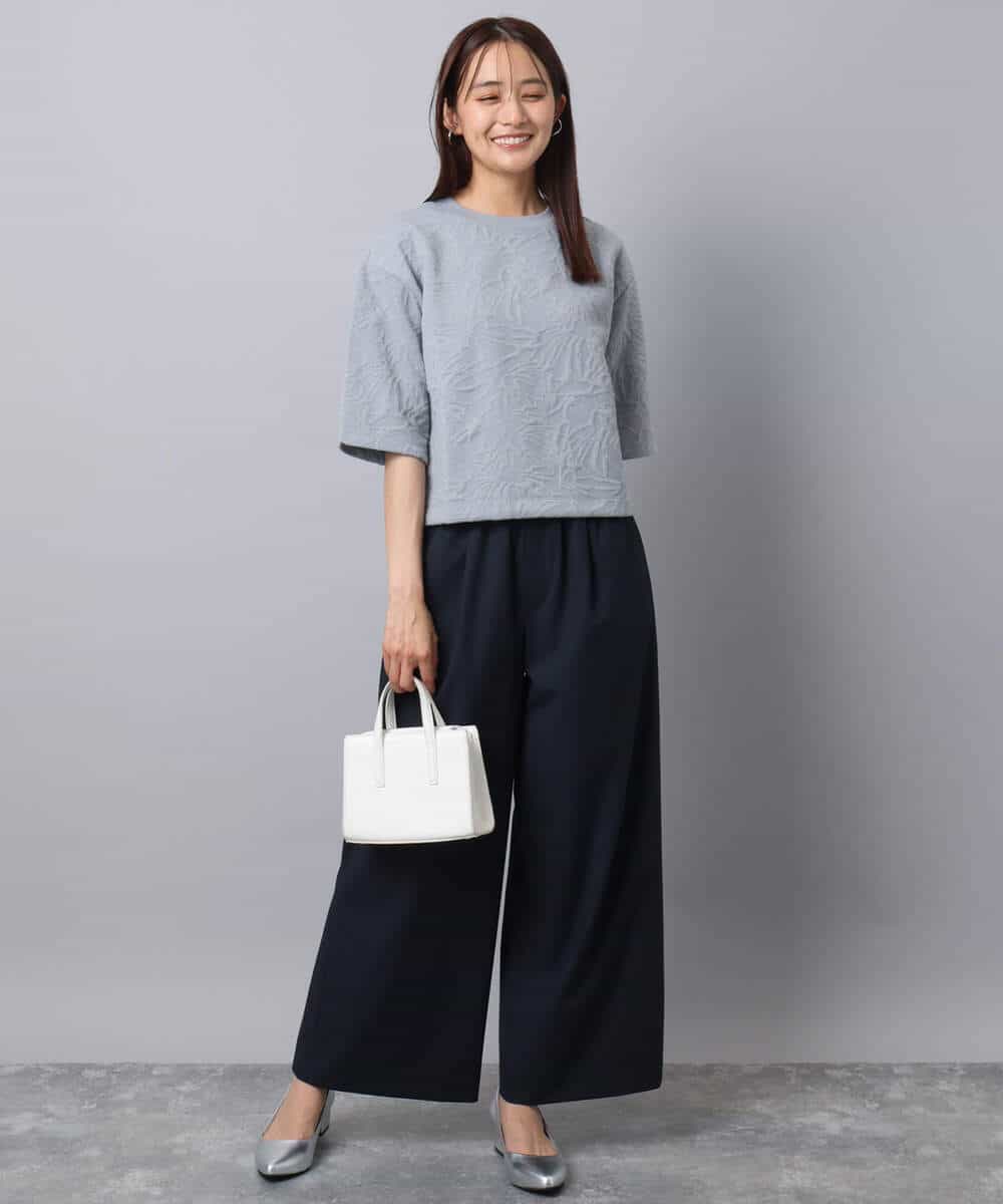 FKLAD34160 MK MICHEL KLEIN(MK ミッシェルクラン) ストレートワイドパンツ(ストライプ・無地)/洗える ダークグレー（ストライプ）