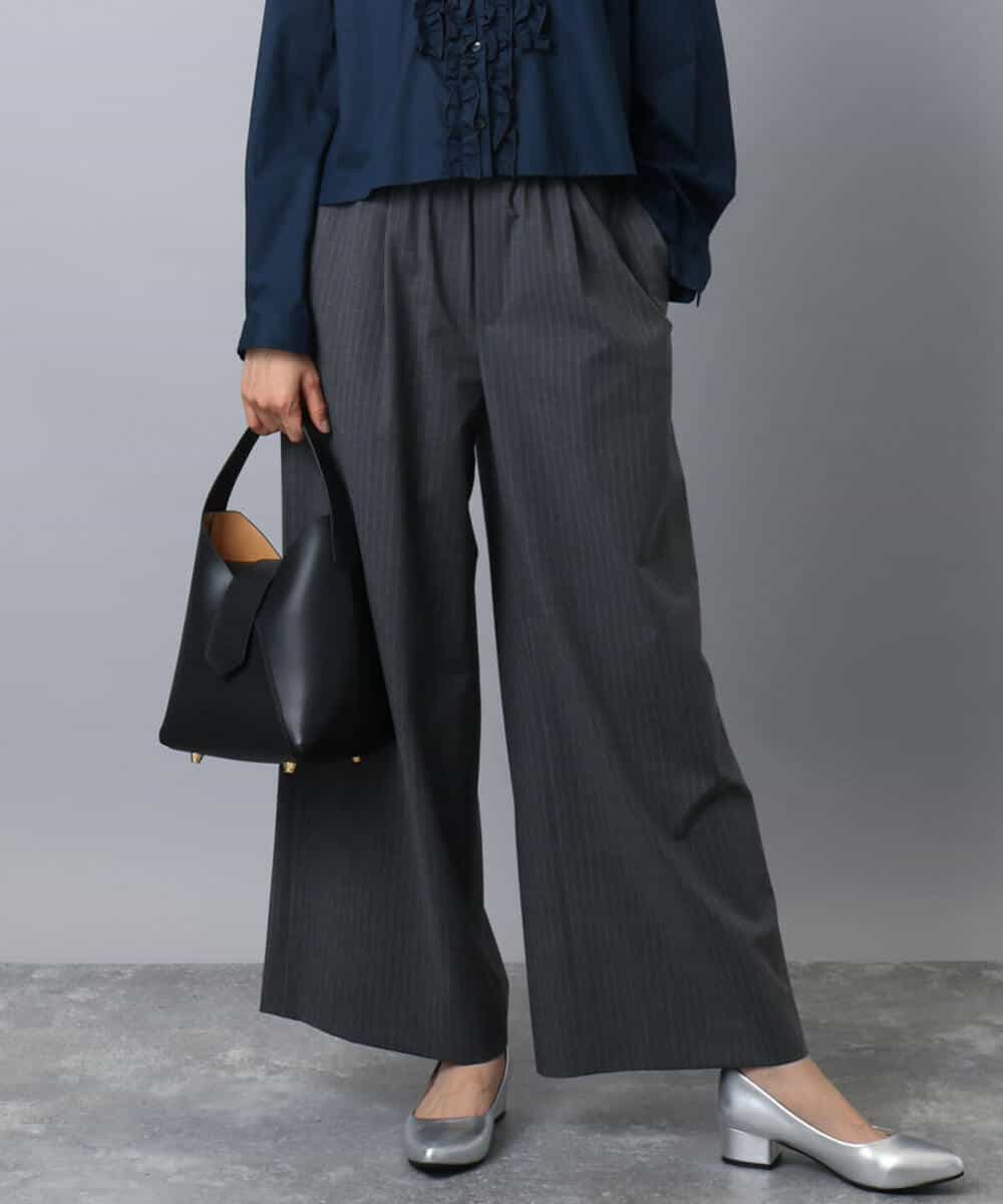 FKLAD34160 MK MICHEL KLEIN(MK ミッシェルクラン) ストレートワイドパンツ(ストライプ・無地)/洗える ダークグレー（ストライプ）