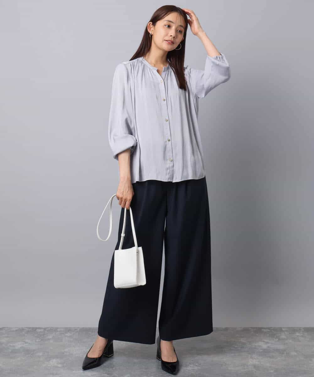 FKLAD34160 MK MICHEL KLEIN(MK ミッシェルクラン) ストレートワイドパンツ(ストライプ・無地)/洗える ダークグレー（ストライプ）