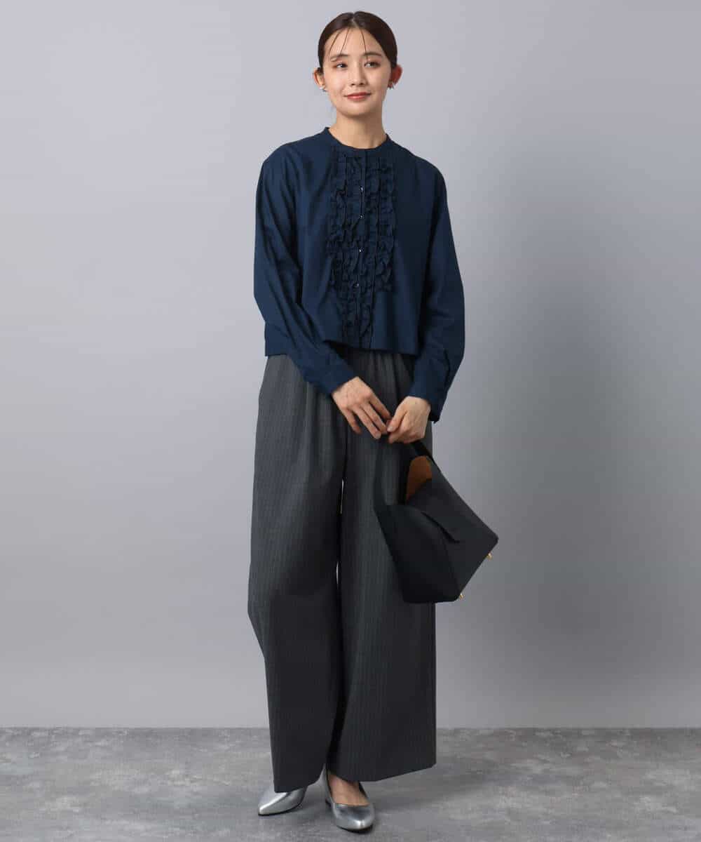 FKLAD34160 MK MICHEL KLEIN(MK ミッシェルクラン) ストレートワイドパンツ(ストライプ・無地)/洗える ダークグレー（ストライプ）