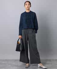 FKLAD34160 MK MICHEL KLEIN(MK ミッシェルクラン) ストレートワイドパンツ(ストライプ・無地)/洗える ダークグレー（ストライプ）