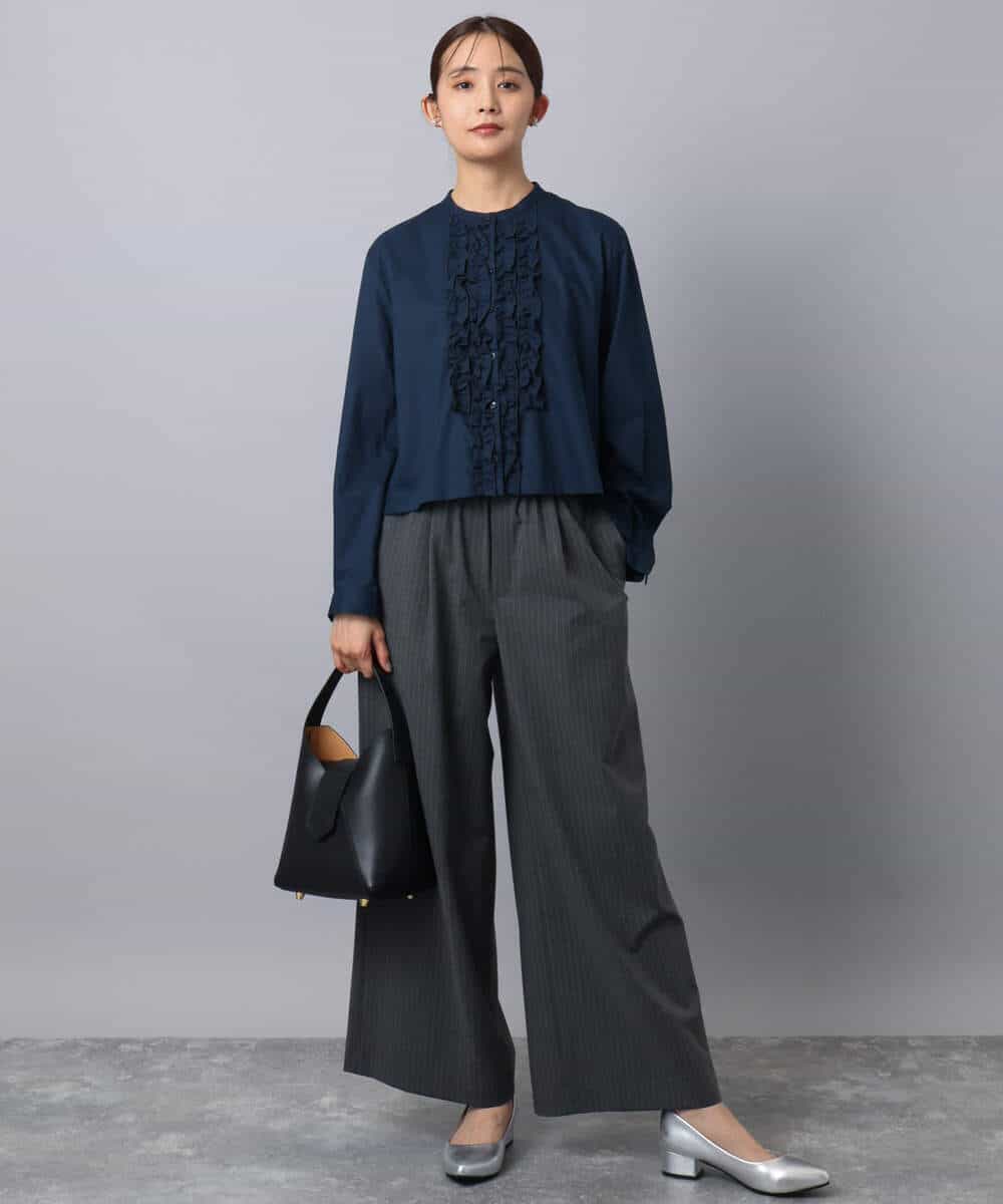 FKLAD34160 MK MICHEL KLEIN(MK ミッシェルクラン) ストレートワイドパンツ(ストライプ・無地)/洗える ダークグレー（ストライプ）