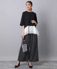 FKLAD34160 MK MICHEL KLEIN(MK ミッシェルクラン) ストレートワイドパンツ(ストライプ・無地)/洗える ダークグレー（ストライプ）