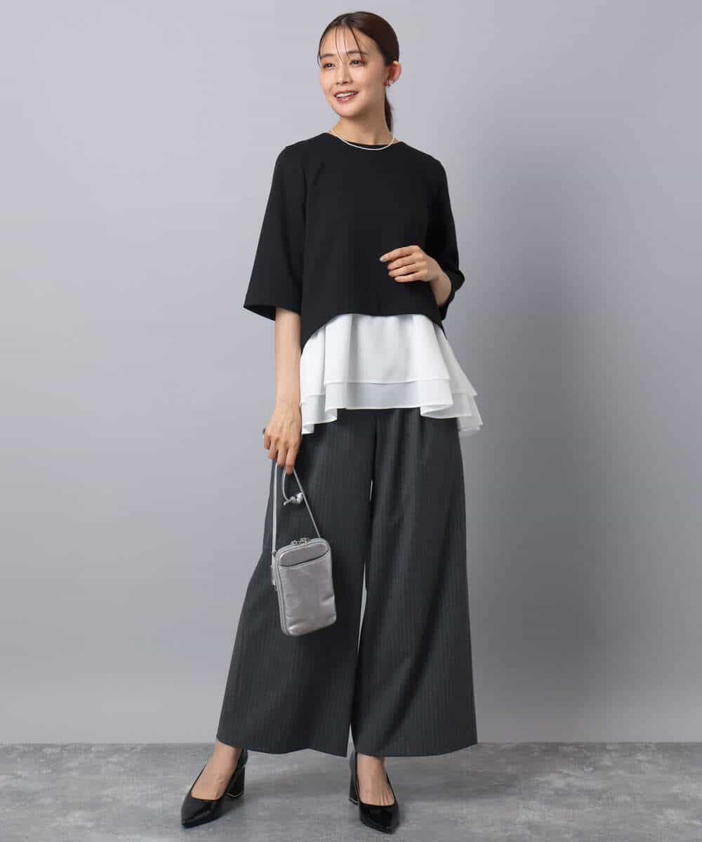 FKLAD34160 MK MICHEL KLEIN(MK ミッシェルクラン) ストレートワイドパンツ(ストライプ・無地)/洗える ダークグレー（ストライプ）