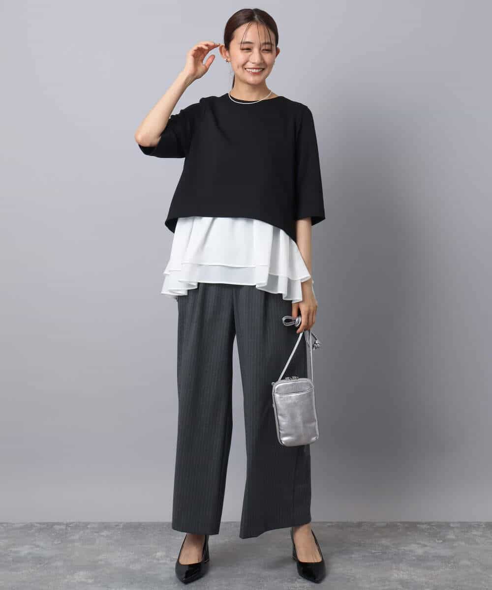 FKLAD34160 MK MICHEL KLEIN(MK ミッシェルクラン) ストレートワイドパンツ(ストライプ・無地)/洗える ダークグレー（ストライプ）