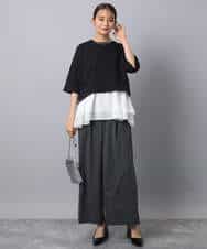 FKLAD34160 MK MICHEL KLEIN(MK ミッシェルクラン) ストレートワイドパンツ(ストライプ・無地)/洗える ダークグレー（ストライプ）