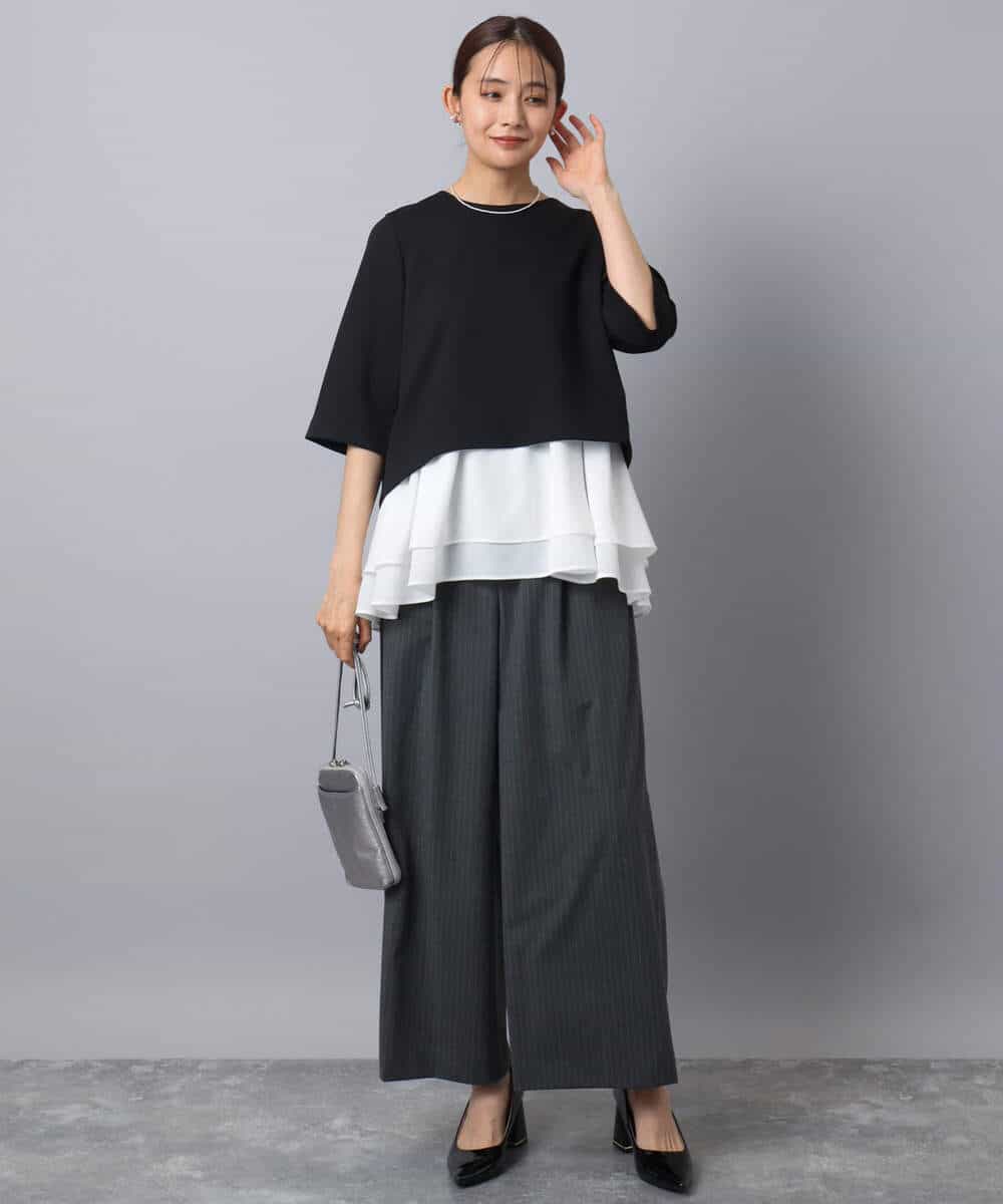 FKLAD34160 MK MICHEL KLEIN(MK ミッシェルクラン) ストレートワイドパンツ(ストライプ・無地)/洗える ダークグレー（ストライプ）
