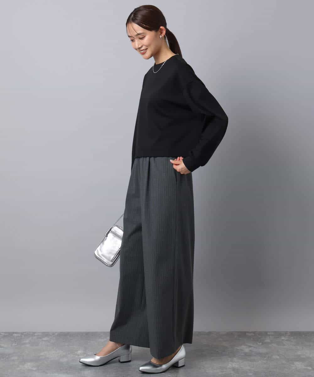FKLAD34160 MK MICHEL KLEIN(MK ミッシェルクラン) ストレートワイドパンツ(ストライプ・無地)/洗える ダークグレー（ストライプ）