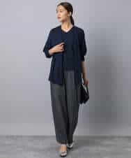 FKLAD34160 MK MICHEL KLEIN(MK ミッシェルクラン) ストレートワイドパンツ(ストライプ・無地)/洗える ダークグレー（ストライプ）