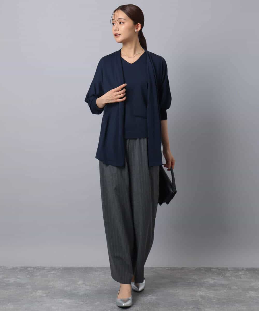 FKLAD34160 MK MICHEL KLEIN(MK ミッシェルクラン) ストレートワイドパンツ(ストライプ・無地)/洗える ダークグレー（ストライプ）