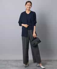 FKLAD34160 MK MICHEL KLEIN(MK ミッシェルクラン) ストレートワイドパンツ(ストライプ・無地)/洗える ダークグレー（ストライプ）