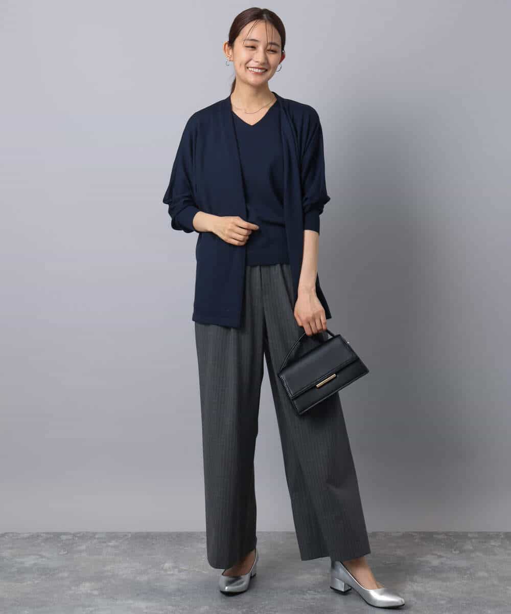 FKLAD34160 MK MICHEL KLEIN(MK ミッシェルクラン) ストレートワイドパンツ(ストライプ・無地)/洗える ダークグレー（ストライプ）