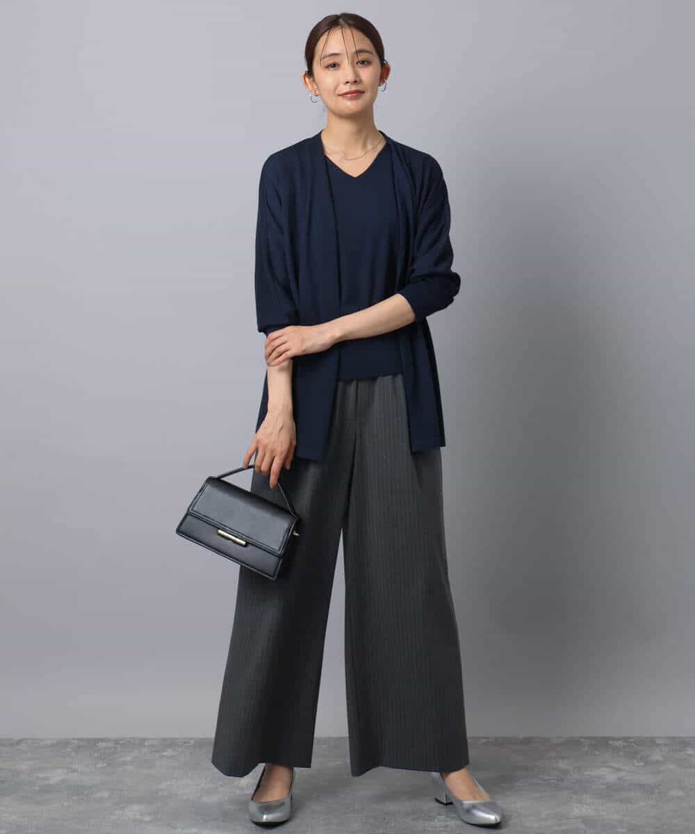 FKLAD34160 MK MICHEL KLEIN(MK ミッシェルクラン) ストレートワイドパンツ(ストライプ・無地)/洗える ダークグレー（ストライプ）