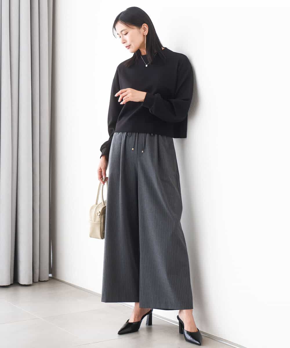 FKLAD34160 MK MICHEL KLEIN(MK ミッシェルクラン) ストレートワイドパンツ(ストライプ・無地)/洗える ダークグレー（ストライプ）