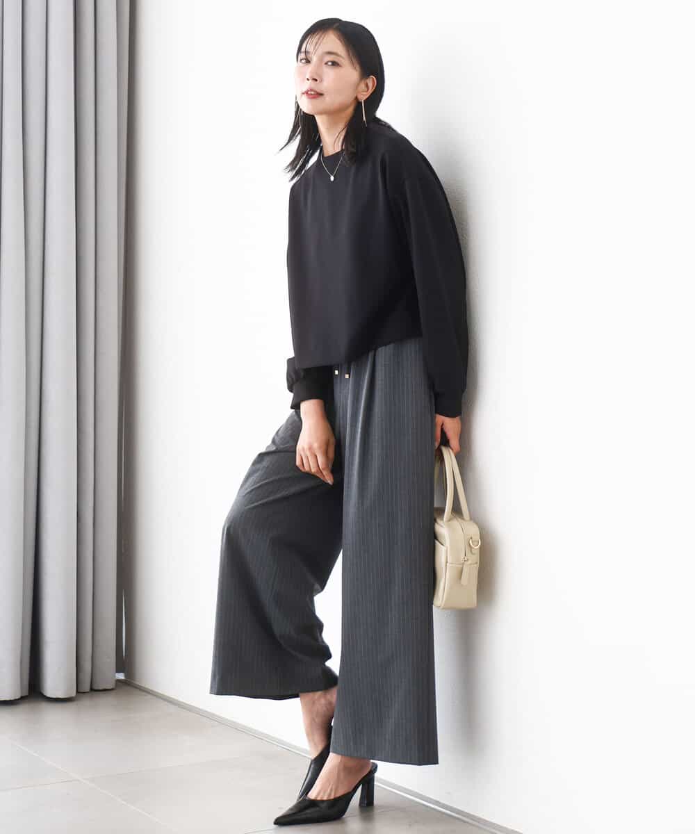 FKLAD34160 MK MICHEL KLEIN(MK ミッシェルクラン) ストレートワイドパンツ(ストライプ・無地)/洗える ダークグレー（ストライプ）