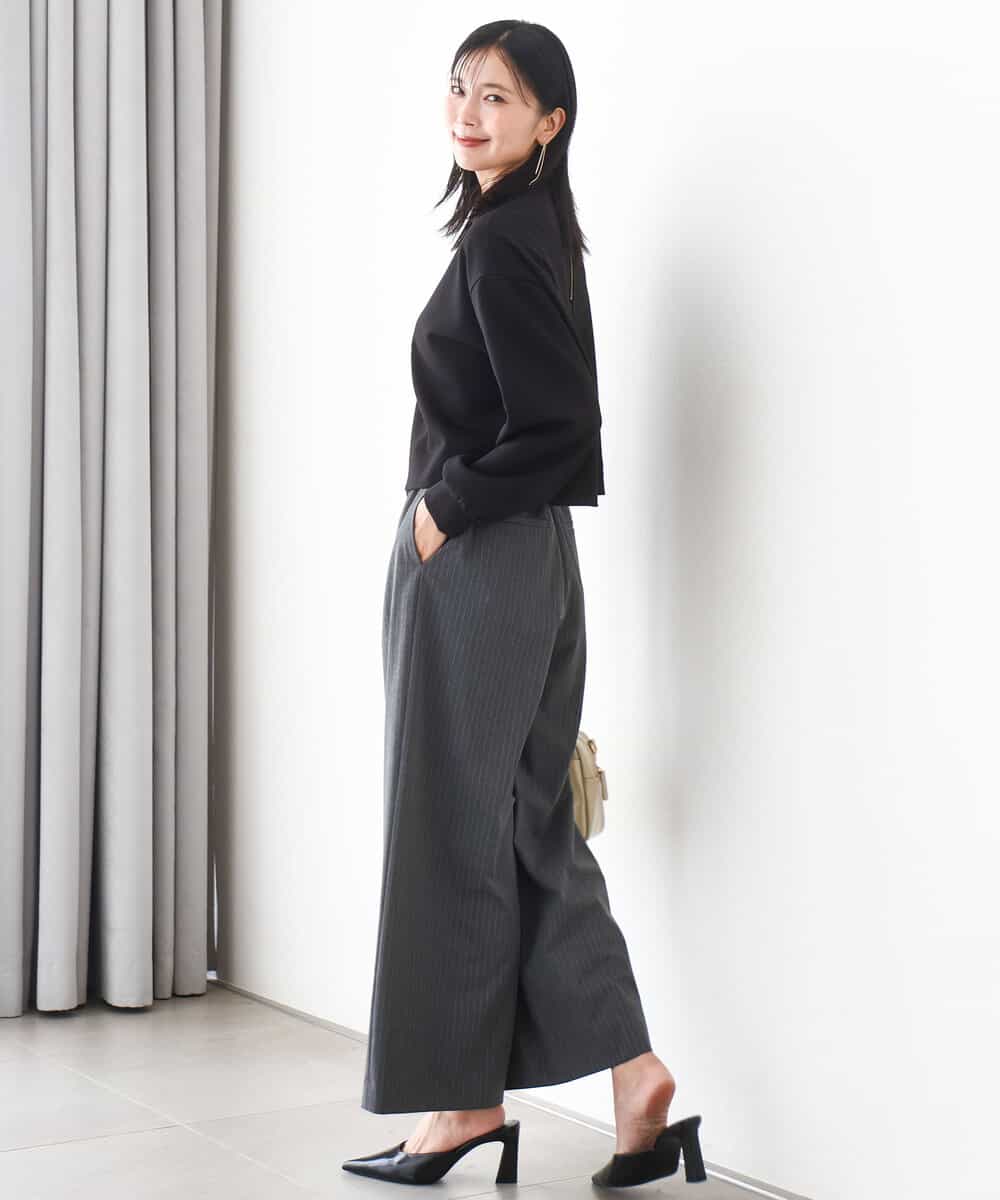 FKLAD34160 MK MICHEL KLEIN(MK ミッシェルクラン) ストレートワイドパンツ(ストライプ・無地)/洗える ダークグレー（ストライプ）