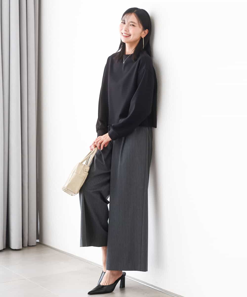 FKLAD34160 MK MICHEL KLEIN(MK ミッシェルクラン) ストレートワイドパンツ(ストライプ・無地)/洗える ダークグレー（ストライプ）