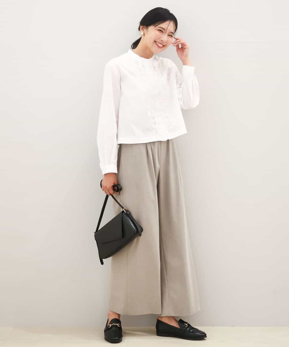 FKLAD34160 MK MICHEL KLEIN(MK ミッシェルクラン) ストレートワイドパンツ(ストライプ・無地)/洗える ダークグレー（ストライプ）