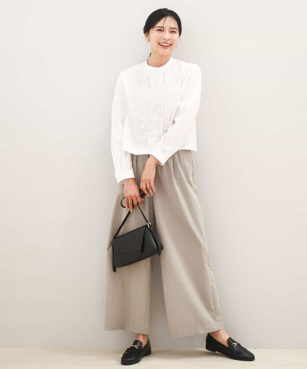 FKLAD34160 MK MICHEL KLEIN(MK ミッシェルクラン) ストレートワイドパンツ(ストライプ・無地)/洗える ダークグレー（ストライプ）