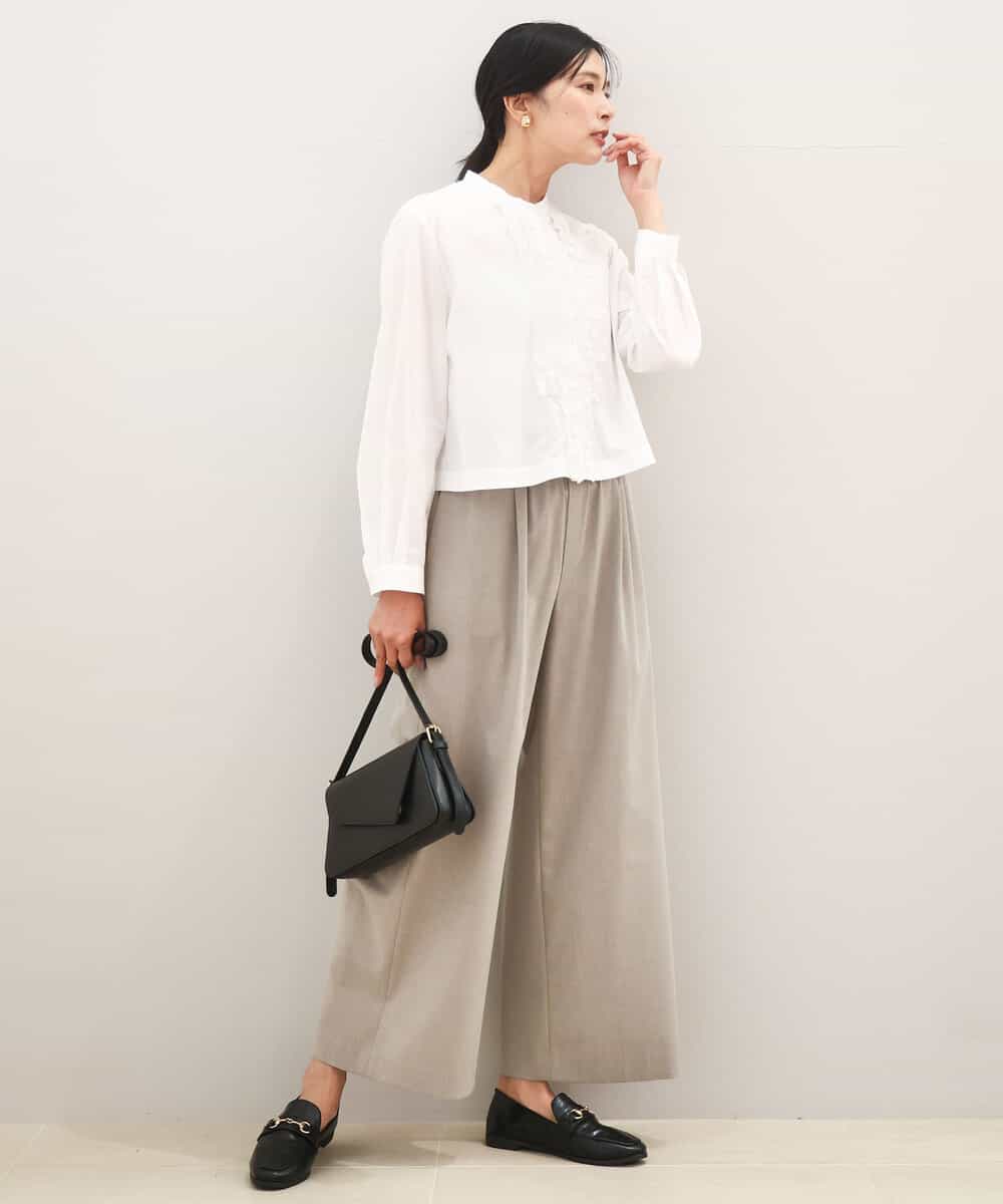 FKLAD34160 MK MICHEL KLEIN(MK ミッシェルクラン) ストレートワイドパンツ(ストライプ・無地)/洗える ダークグレー（ストライプ）