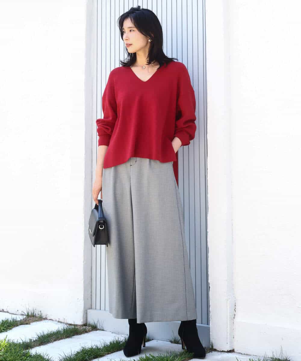 FKLAD51170 MK MICHEL KLEIN(MK ミッシェルクラン) 千鳥柄ガウチョパンツ/洗える グレー