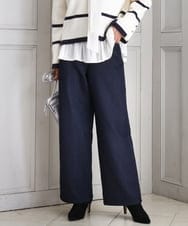 FKLAD52180 MK MICHEL KLEIN(MK ミッシェルクラン) 裏起毛ブーツカットシルエットデニムワイドパンツ/洗える ネイビー