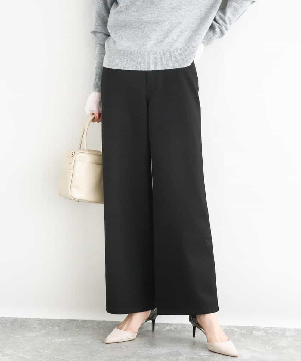 FKLAD52180 MK MICHEL KLEIN(MK ミッシェルクラン) 裏起毛ブーツカットシルエットデニムワイドパンツ/洗える ネイビー