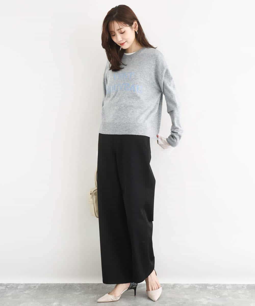 FKLAD52180 MK MICHEL KLEIN(MK ミッシェルクラン) 裏起毛ブーツカットシルエットデニムワイドパンツ/洗える ネイビー